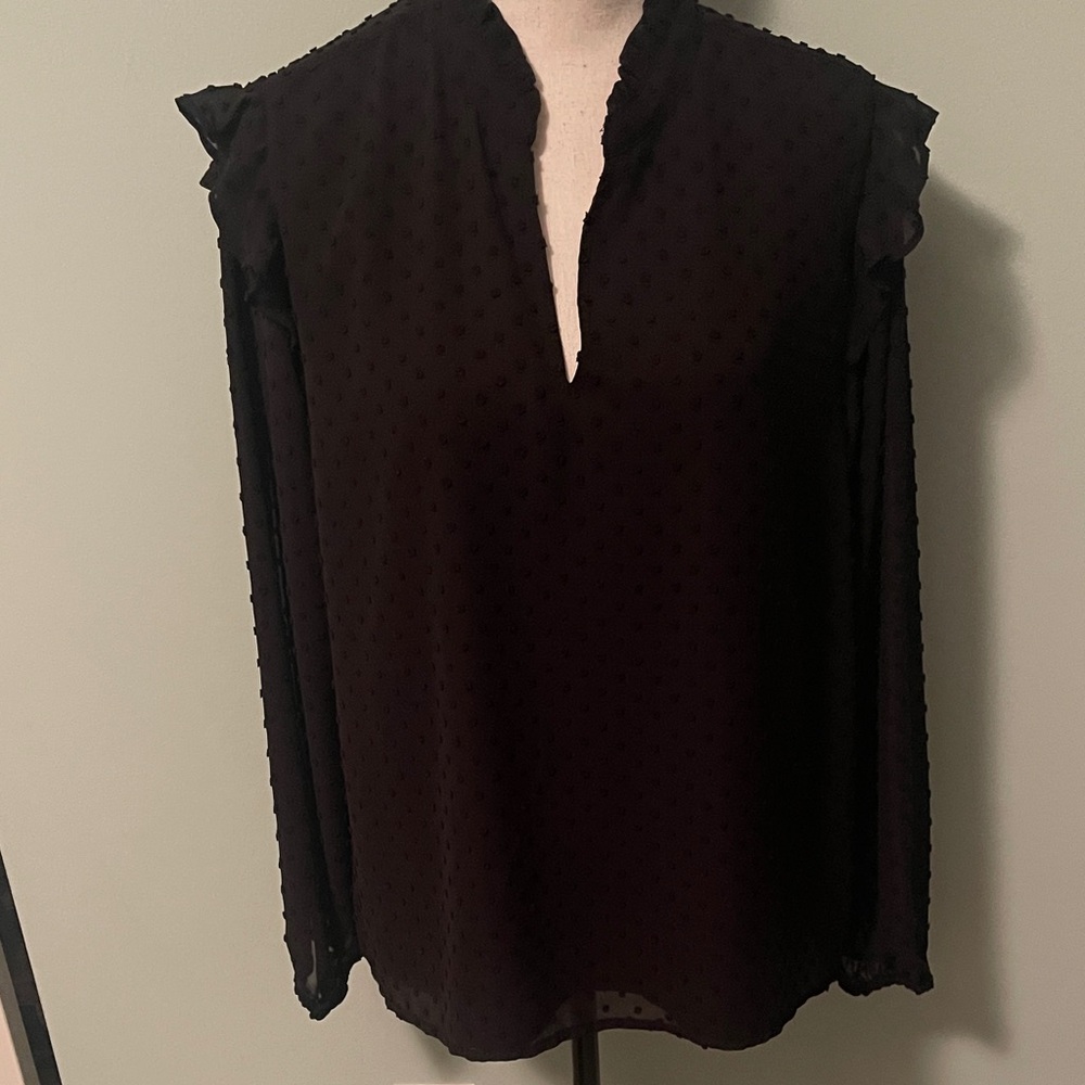 J. Crew Black Blouse with Ruffle Sleeves sz XL